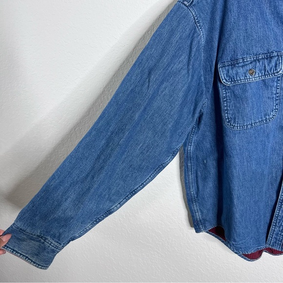 Vintage LL Bean Denim Shacket Shirt Mens XXL Blue Flannel Lined Jacket - Picture 3 of 10